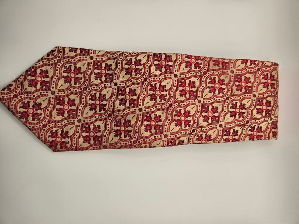 Alberto Zerra 100% Silk Red & Gold Medallion Jacquard Necktie